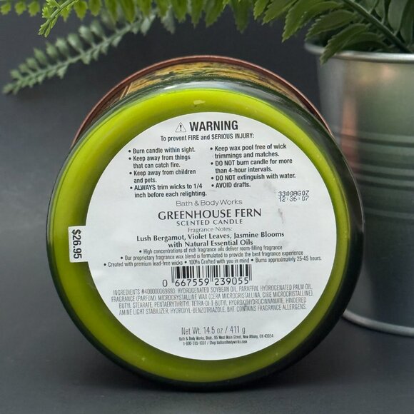 BBW Greenhouse Fern Bath & Body Works 3 Wick Candle - Picture 9 of 10